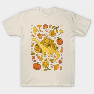 Autumn Camarasaurus | Fall Dinosaur Sunflower Art T-Shirt